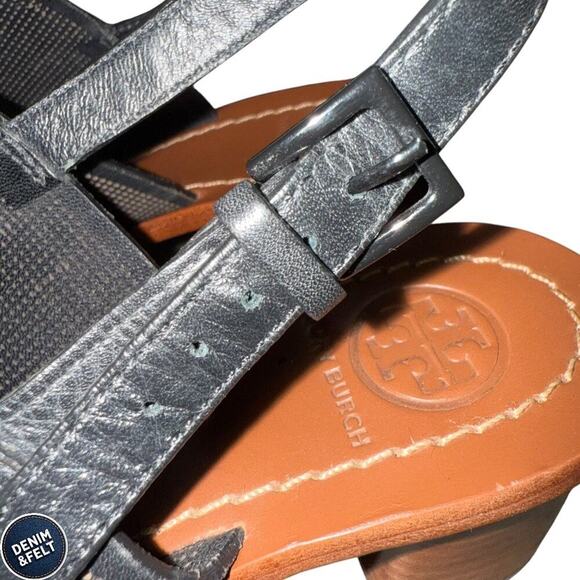 Tory Burch Lowell II Black Leather Logo Sandals Size 7.5M – Chic & Classic - Picture 6 of 14